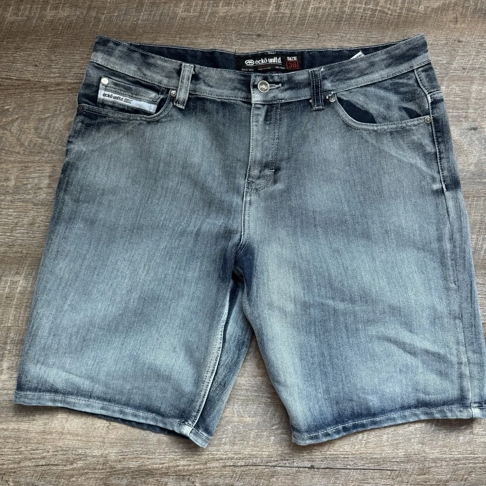 Vintage Y2K Ecko Unltd Relaxed Jean Shorts Size 38 Blue Skate Grunge Inseam 11" - Picture 2 of 8